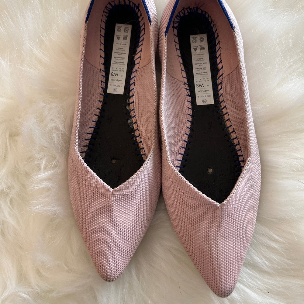 ROTHY’S  Preppy Petal Pink Pointed Toe Flats Retired Shoes Size 8